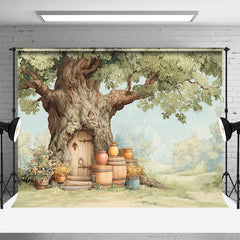 Aperturee - Aperturee Cartoon Tree House Forest Edge Honey Jar Backdrop