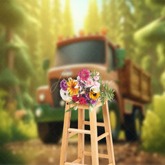 Aperturee - Aperturee Cartoon Truck Forest Jungle Spring Photo Backdrop