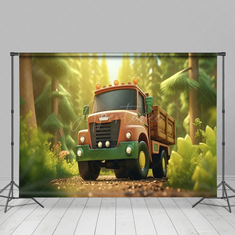 Aperturee - Aperturee Cartoon Truck Forest Jungle Spring Photo Backdrop