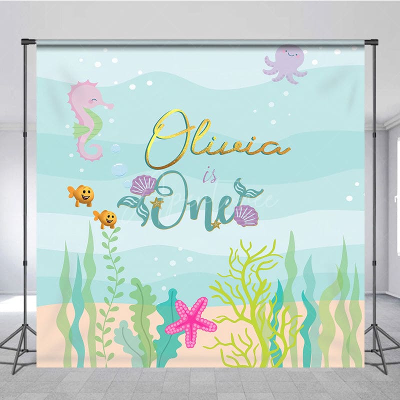 Aperturee - Aperturee Cartoon Under The Sea Mermaid Birthday Backdrop