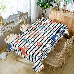 Aperturee - Aperturee Cartoon Under The Sea Rectangle Tablecloth with Stripes for Kids Ocean Themed Birthday Party Decorations