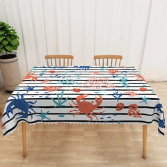 Aperturee - Aperturee Cartoon Under The Sea Rectangle Tablecloth with Stripes for Kids Ocean Themed Birthday Party Decorations