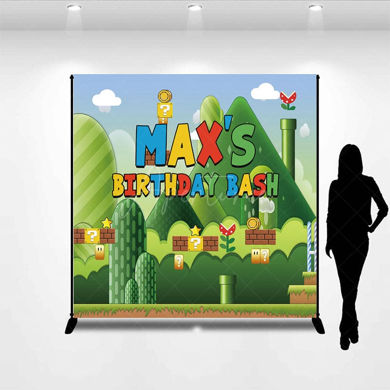 Aperturee - Aperturee Cartoon Words Green Scene Custom Birthday Backdrop