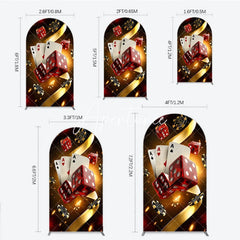 Aperturee - Aperturee Casino Las Vegas Theme Round Top Arch Backdrop Red Dice and Golden Poker Chips Birthday Party Decoration