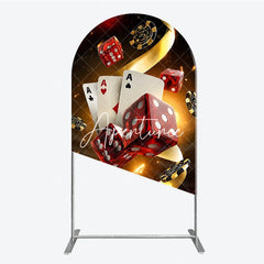 Aperturee - Aperturee Casino Las Vegas Theme Round Top Arch Backdrop Red Dice and Golden Poker Chips Birthday Party Decoration