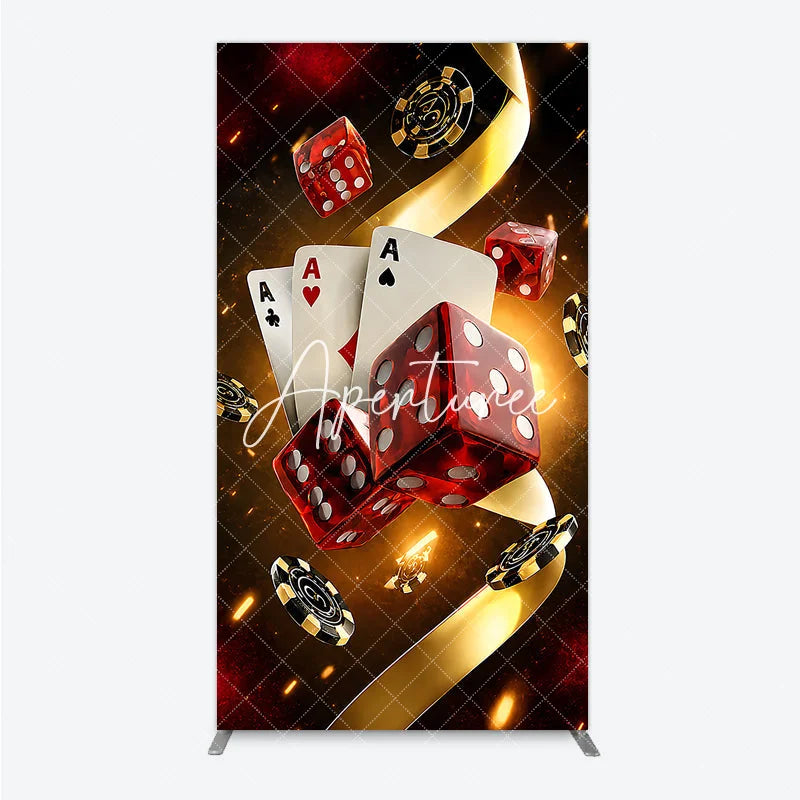 Aperturee - Aperturee Casino Night Poker Theme Rectangle Arch Backdrop Red Dice and Aces Playing Cards Las Vegas Celebration Decor