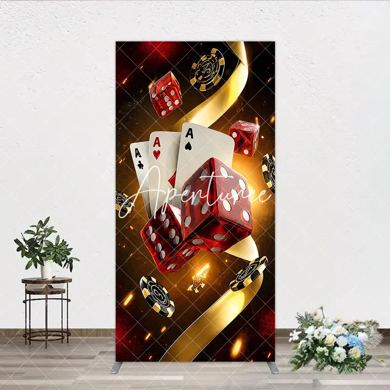 Aperturee - Aperturee Casino Night Poker Theme Rectangle Arch Backdrop Red Dice and Aces Playing Cards Las Vegas Celebration Decor