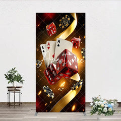 Aperturee - Aperturee Casino Night Poker Theme Rectangle Arch Backdrop Red Dice and Aces Playing Cards Las Vegas Celebration Decor