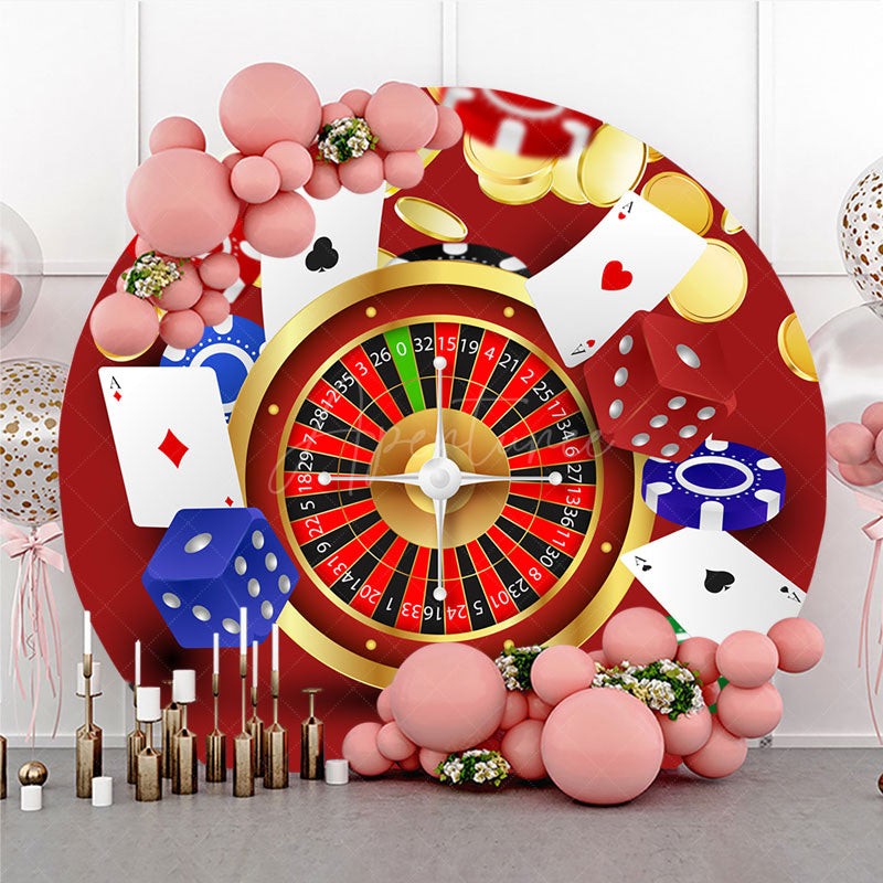 Aperturee - Aperturee Casino Night Round Backdrop for Birthday Party Las Vegas Poker and Roulette Theme Adult Game Night Decor