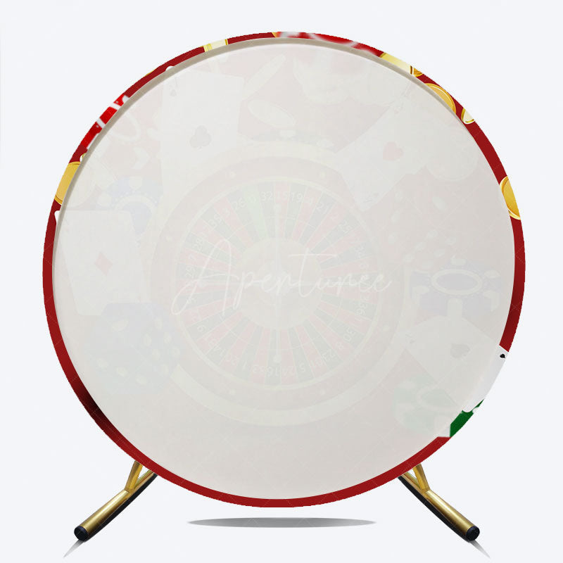 Aperturee - Aperturee Casino Night Round Backdrop for Birthday Party Las Vegas Poker and Roulette Theme Adult Game Night Decor