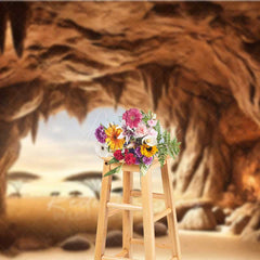 Aperturee Aperturee Cave Entrance Photography Backdrop Looking out on African Savanna Nature Scenery with Acacia Trees Photo Prop