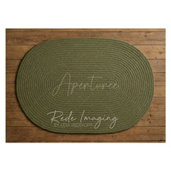 Aperturee - Aperturee Celadon Oval Rug Wood Rubber Floor Mat For Photo