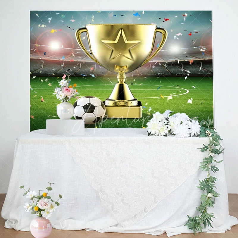 Aperturee - Aperturee Celebratory Trophy Football Victory Moment Backdrop