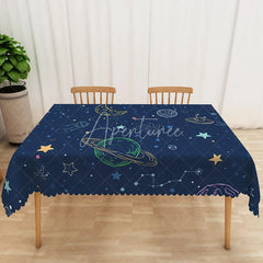 Aperturee - Aperturee Celestial Galaxy Tablecloth in Navy Blue with Stars and Planets for Space Themed Birthday or Nursery Decor