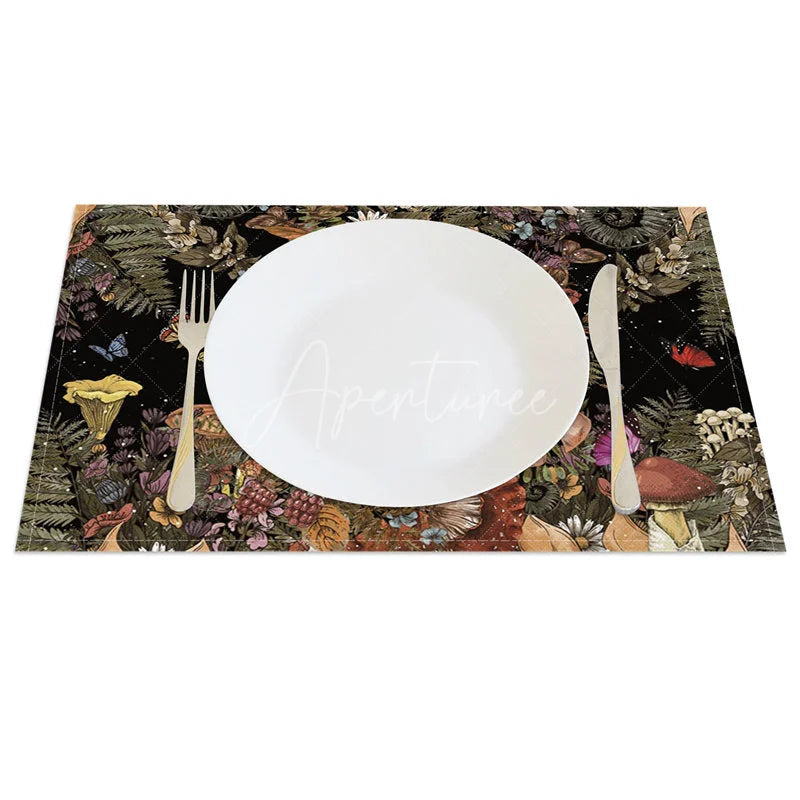 Aperturee - Aperturee Celestial Moon Sleeping Among Flowers Set of 4 Placemats for Whimsical and Dreamy Boho Kitchen Decor