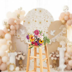 Aperturee - Aperturee Celestial Sun and Moon Arch Backdrop White Dove and Greek Column for Birthday Party