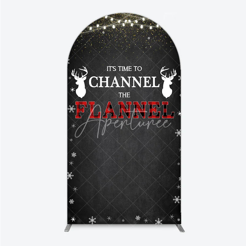 Aperturee - Aperturee Channel The Flannel Arch Backdrop Lumberjack Winter Baby Shower Plaid Deer