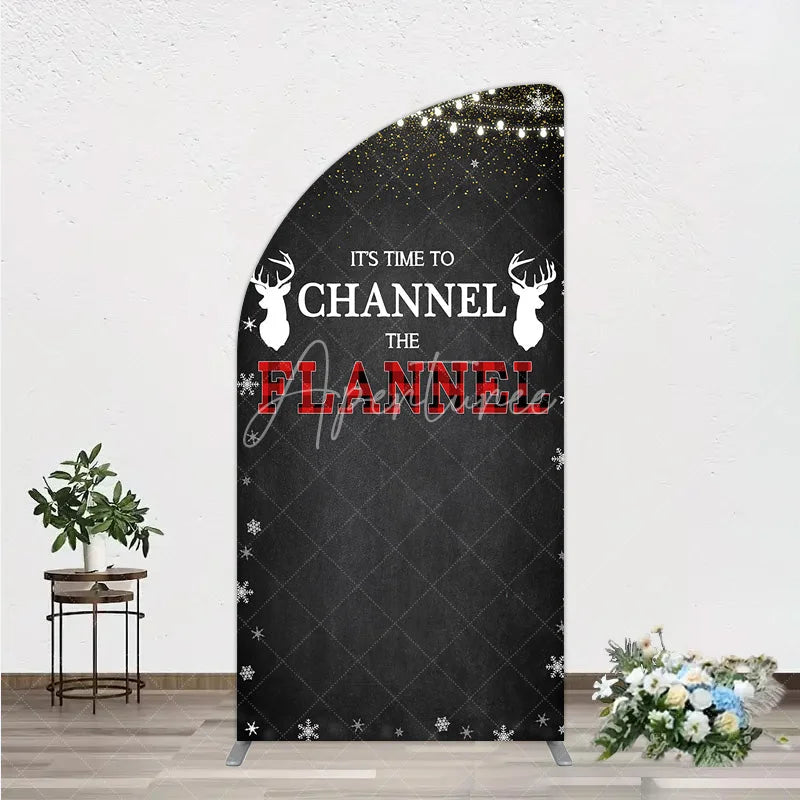 Aperturee - Aperturee Channel The Flannel Half Moon Arch Backdrop Lumberjack Winter Baby Shower Plaid Deer
