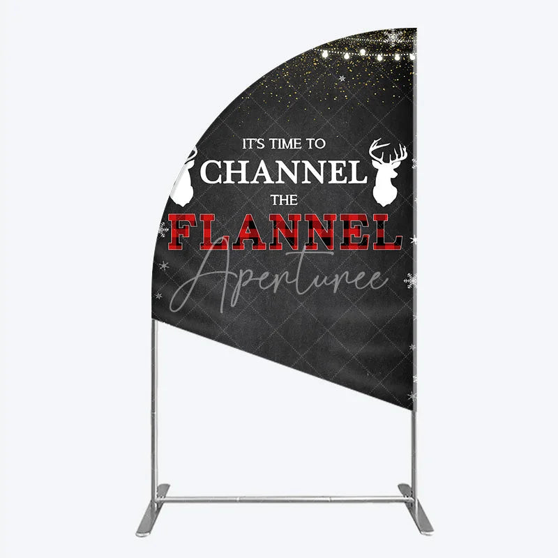 Aperturee - Aperturee Channel The Flannel Half Moon Arch Backdrop Lumberjack Winter Baby Shower Plaid Deer