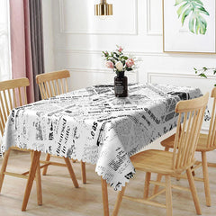 Aperturee - Aperturee Chaotic Black and White Newspaper Rectangle Tablecloth Abstract Text Pattern Modern Industrial Dining Decor