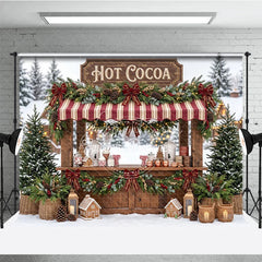 Aperturee - Aperturee Charming Hot Cocoa Stand Holiday Backdrop with Snowy Winter Scene Gingerbread Houses and Christmas Decor