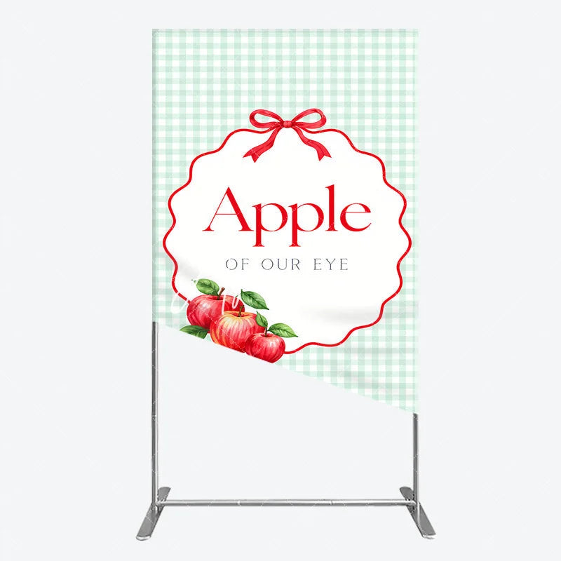 Aperturee - Aperturee Charming Light Green Gingham Apple of Our Eye Rectangle Arch Backdrop Sweet Baby Shower or First Birthday Party Decor
