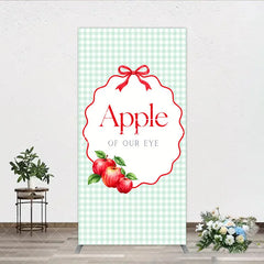 Aperturee - Aperturee Charming Light Green Gingham Apple of Our Eye Rectangle Arch Backdrop Sweet Baby Shower or First Birthday Party Decor