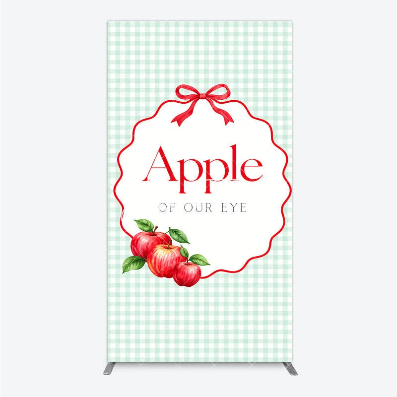 Aperturee - Aperturee Charming Light Green Gingham Apple of Our Eye Rectangle Arch Backdrop Sweet Baby Shower or First Birthday Party Decor