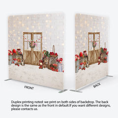 Aperturee - Aperturee Charming Strawberry Farmhouse White Brick Wall Wooden Door Square Double-Sided Backdrop Spring Summer Party Decor