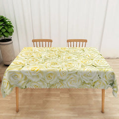 Aperturee - Aperturee Cheerful Yellow Floral Rectangle Tablecloth with Blooming Flowers for Spring and Summer Garden Parties