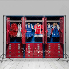 Aperturee - Aperturee Cheerleader Locker Room Sports Photography Backdrop Red Blue Uniform Pom Pom School Spirit Background
