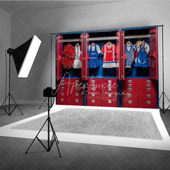 Aperturee - Aperturee Cheerleader Locker Room Sports Photography Backdrop Red Blue Uniform Pom Pom School Spirit Background