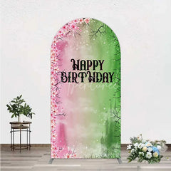 Aperturee - Aperturee Cherry Blossoms and Magic Castle Arch Backdrop Happy Birthday Princess Party Decoration