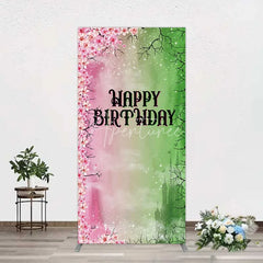 Aperturee - Aperturee Cherry Blossoms and Magic Castle Rectangle Backdrop Happy Birthday Princess Party Decoration