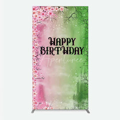 Aperturee - Aperturee Cherry Blossoms and Magic Castle Rectangle Backdrop Happy Birthday Princess Party Decoration