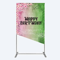 Aperturee - Aperturee Cherry Blossoms and Magic Castle Rectangle Backdrop Happy Birthday Princess Party Decoration