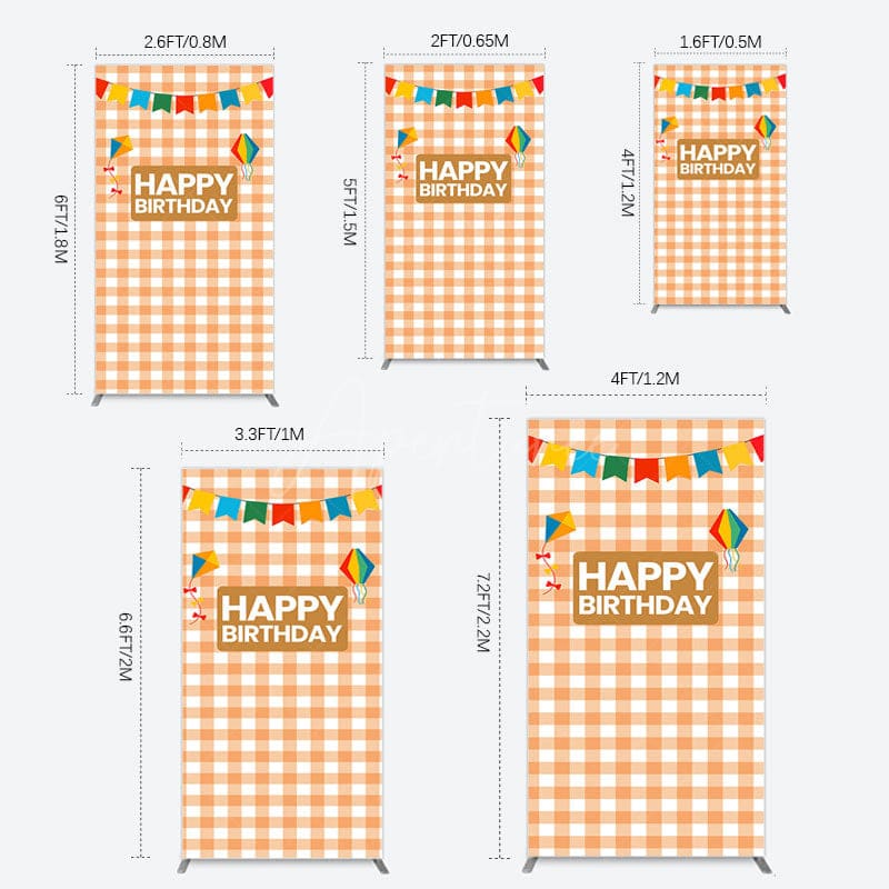 Aperturee - Aperturee Chessboard Pattern Kite Happy Birthday Rectangle Backdrop