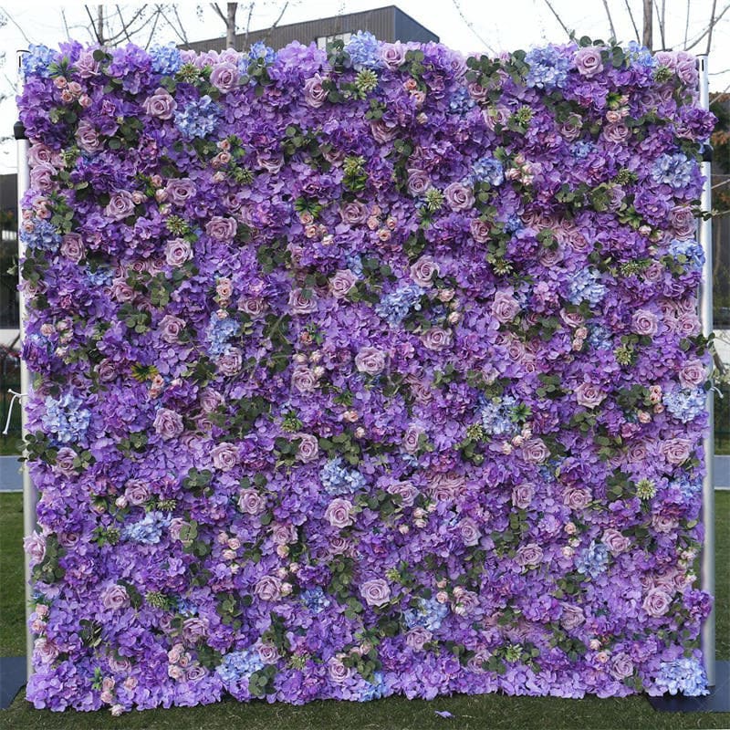 Aperturee - Aperturee Chic Purple Rose Artificial Flower Wall For Wedding
