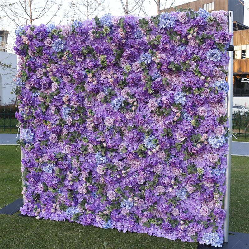 Aperturee - Aperturee Chic Purple Rose Artificial Flower Wall For Wedding