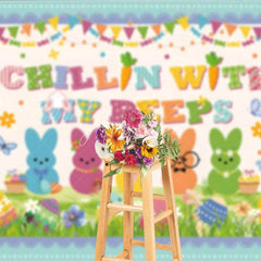 Aperturee - Aperturee Chillin With My Peeps Backdrop Funny Bunnies with Glasses and Hats Background Easter Party Decorations for Kids