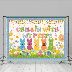 Aperturee - Aperturee Chillin With My Peeps Backdrop Funny Bunnies with Glasses and Hats Background Easter Party Decorations for Kids