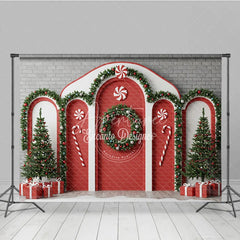 Aperturee - Aperturee Christmas Candy Cane Archway Photography Backdrop Red and White Peppermint Theme Holiday Party Photo Booth Decor