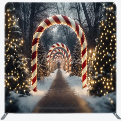 Aperturee - Aperturee Christmas Candy Cane Lane Tension Fabric Backdrop Winter Wonderland Archway Holiday Season Photo Booth Background