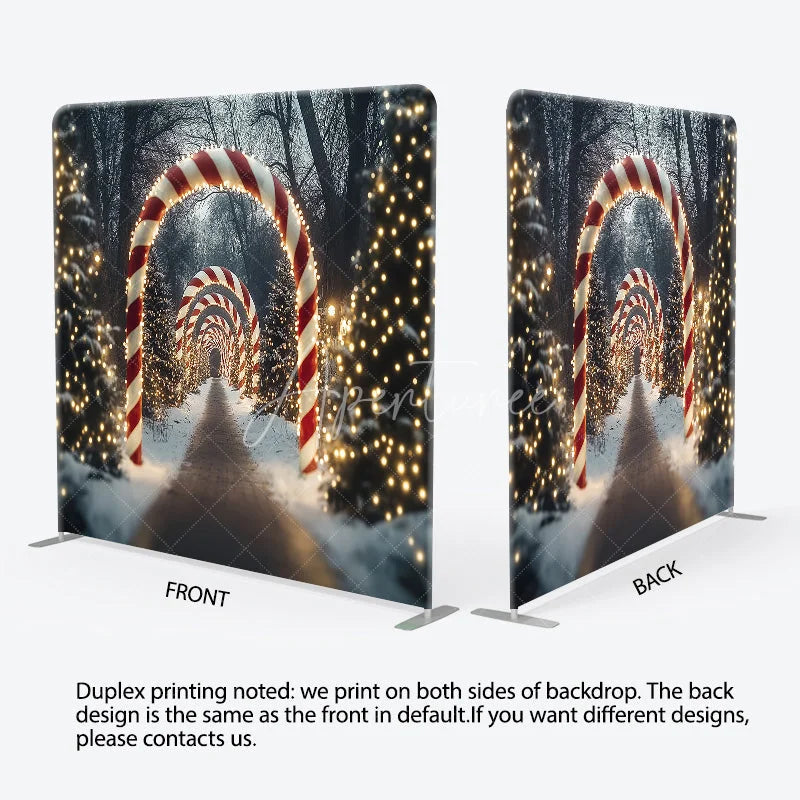 Aperturee - Aperturee Christmas Candy Cane Lane Tension Fabric Backdrop Winter Wonderland Archway Holiday Season Photo Booth Background