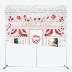 Aperturee - Aperturee Christmas Candy Shop White Tension Fabric Backdrop