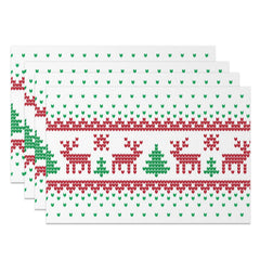 Aperturee - Aperturee Christmas Elk Tree Pixel Pattern Set Of 4 Placemats