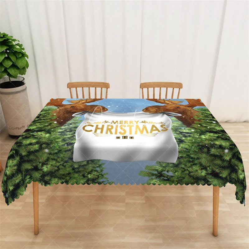 Aperturee - Aperturee Christmas Garland Rectangle Tablecloth Red with Pine and Berries Elegant Holiday Table Cover