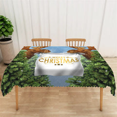 Aperturee - Aperturee Christmas Garland Rectangle Tablecloth Red with Pine and Berries Elegant Holiday Table Cover