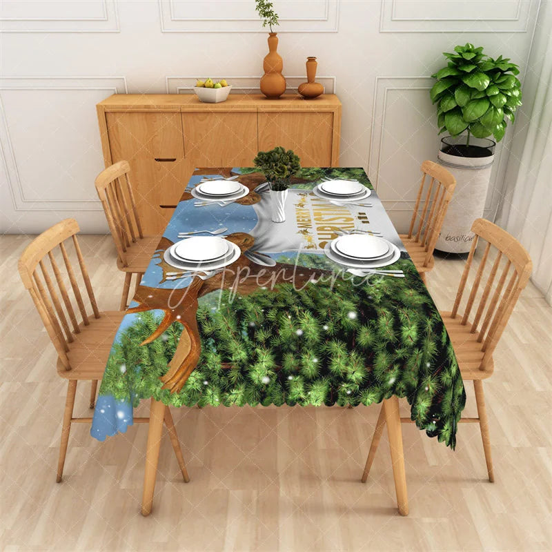 Aperturee - Aperturee Christmas Garland Rectangle Tablecloth Red with Pine and Berries Elegant Holiday Table Cover