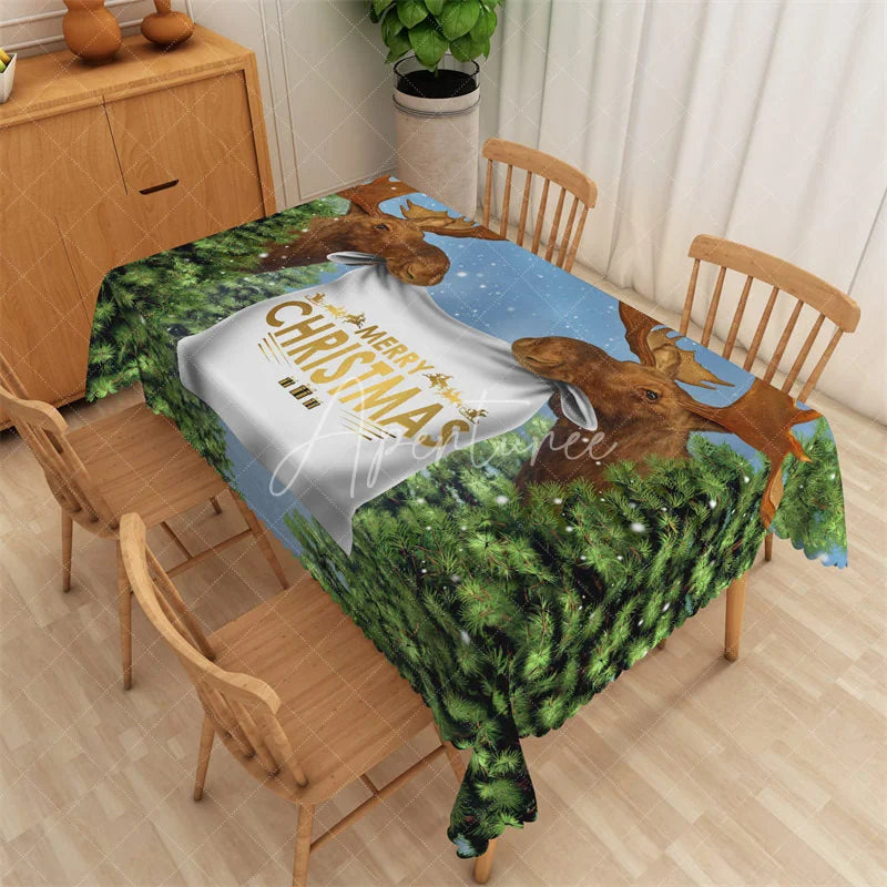 Aperturee - Aperturee Christmas Garland Rectangle Tablecloth Red with Pine and Berries Elegant Holiday Table Cover